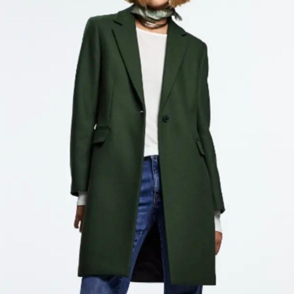 Zara Menswear Wool Pea Coat Manteco Women's Small Bottle Green